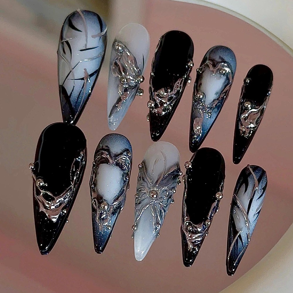 Halloween 3D Black Chrome Butterfly Nails