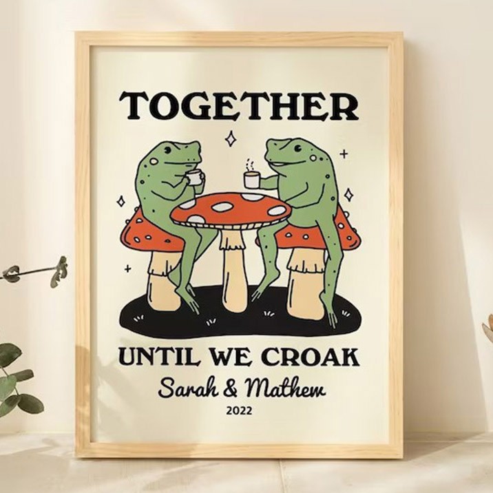 Personalized Couple Frog Print Valentines Gift Idea Retro Aesthetic