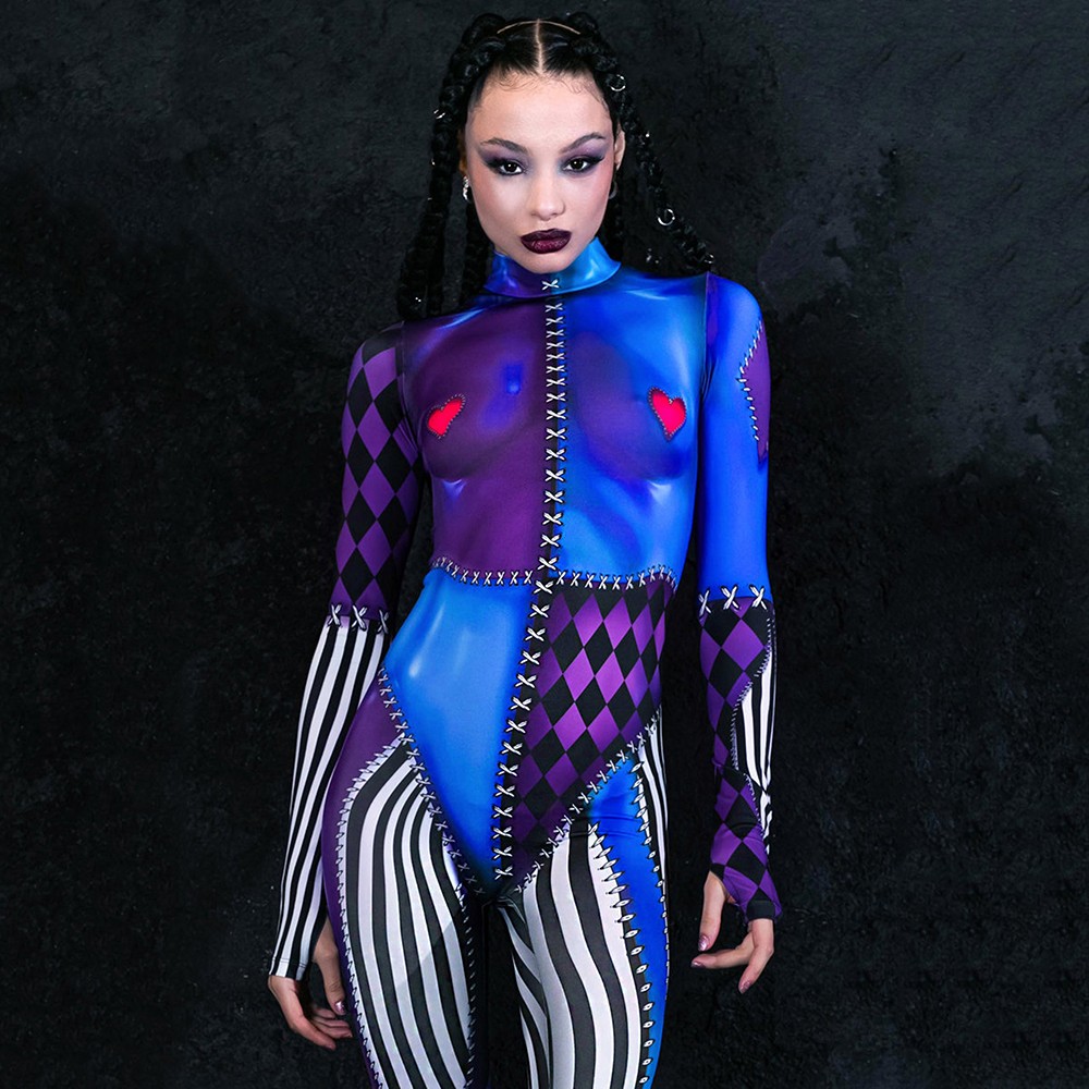 Halloween Harlequin Costume Party Bodysuit