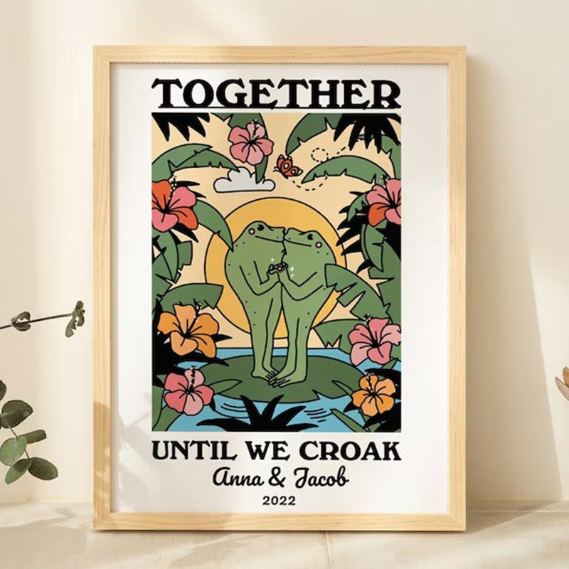 Personalized Couple Frog Print Valentines Gift Idea Retro Aesthetic