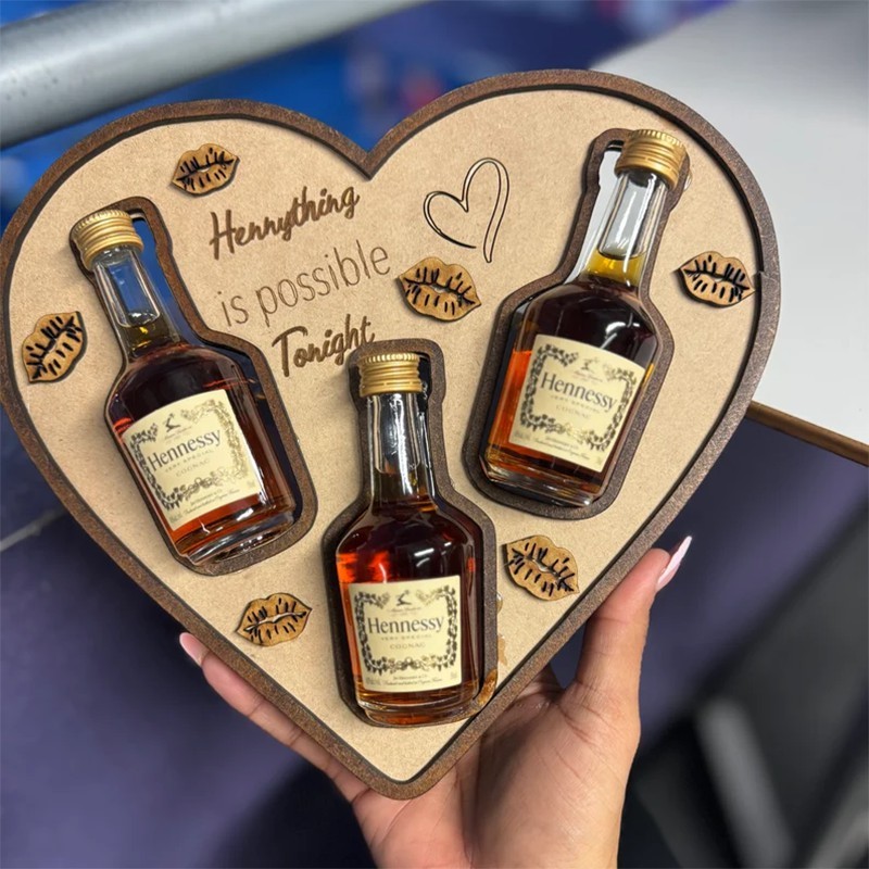 Be Mine Heart-Shaped Mini Liquor Bottle Display Tray Romantic Gift for Valentine's Day