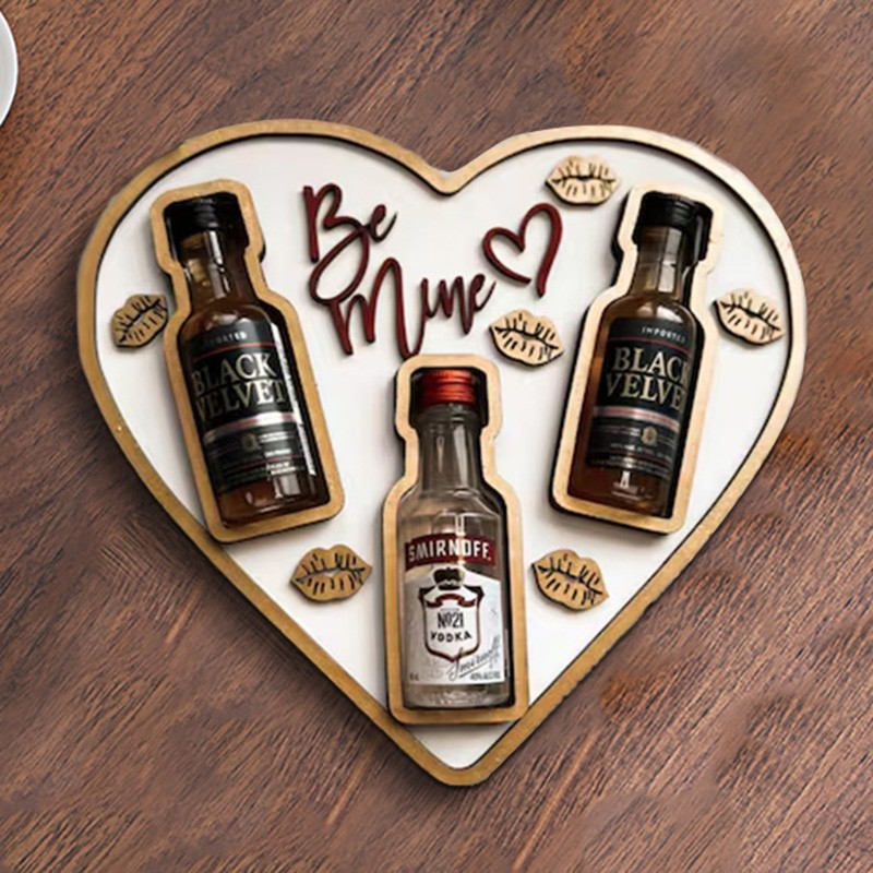 Be Mine Heart-Shaped Mini Liquor Bottle Display Tray Romantic Gift for Valentine's Day