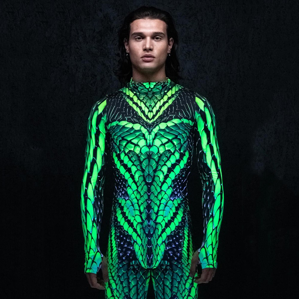 Electric Viper Costume Green Snake Costume Halloween Costume for Men Glow in the Dark