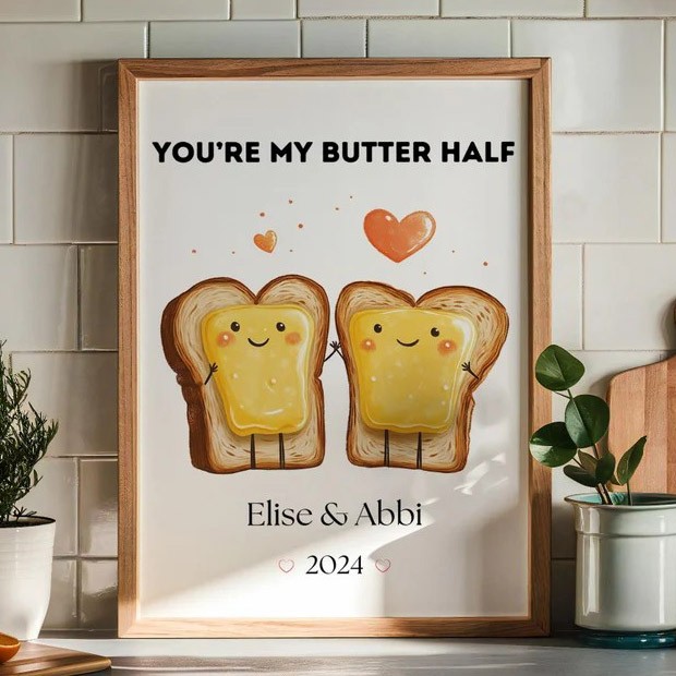CUSTOM Couple Smiling Toast Print Valentines Gift Idea Retro Aesthetic