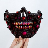 Halloween Black Skull Mask with Jewelry