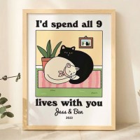 Personalized Couple Cats Print Valentines Gift Idea Retro Aesthetic