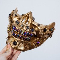 Halloween Gold Skull Mask with Jewelry