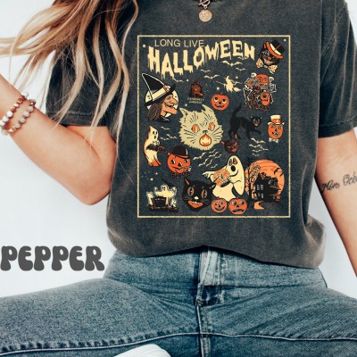 Retro Long Live Halloween Black Cat Shirt