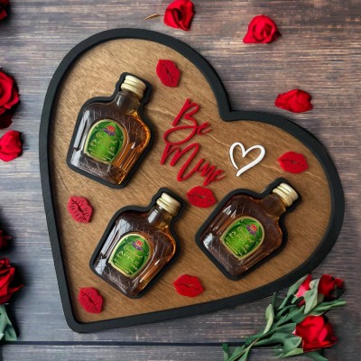 Be Mine Heart-Shaped Mini Liquor Bottle Display Tray Romantic Gift for Valentine's Day