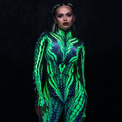 Hot Sale❗❗Electric Viper Costume Green Snake Costume Halloween Costume for Women Glow in the Dark