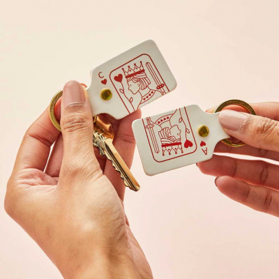 Personalised Playing Card Leather Keyring Set Valentine's Day Gift
