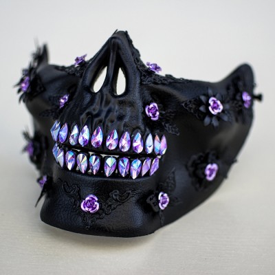 Halloween Black Skull Mask with Jewelry