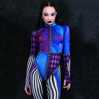 Halloween Harlequin Costume Party Bodysuit