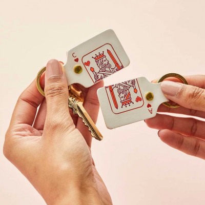 Personalised Playing Card Leather Keyring Set Valentine's Day Gift