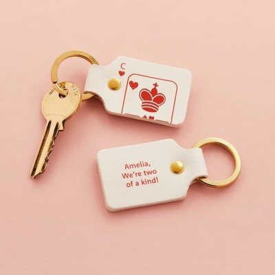 Personalised Playing Card Leather Keyring Set Valentine's Day Gift