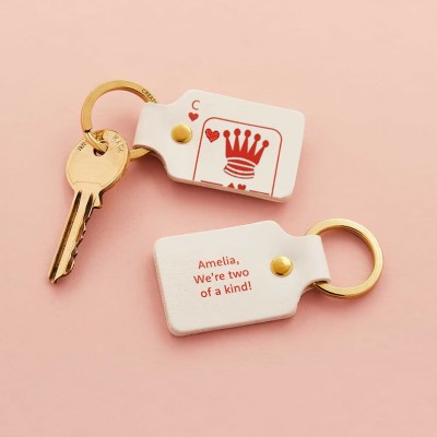 Personalised Playing Card Leather Keyring Set Valentine's Day Gift