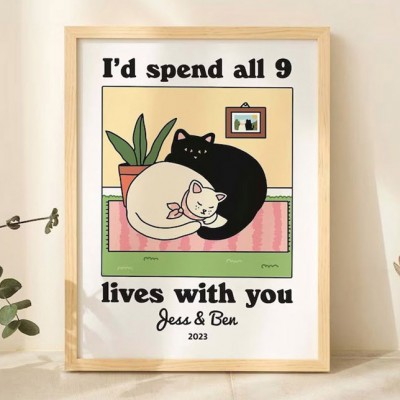 Personalized Couple Cats Print Valentines Gift Idea Retro Aesthetic