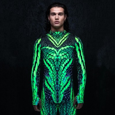 Electric Viper Costume Green Snake Costume Halloween Costume for Men Glow in the Dark