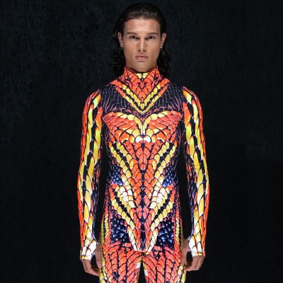 Sand Viper Costume Orange Snake Costume Halloween Costume for Men Glow in the Dark